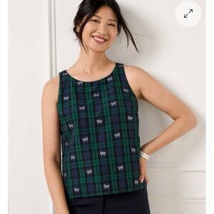 Talbots Blackwatch Tartan Plaid Sleeveless Top Sz 8 Embroidered Bow Print Preppy